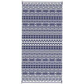 Reversible Outdoor Rug 9x18 ft, Waterproof Plastic Straw Patio Mat with Carry Bag, Blue & White Geometric Design (Option: Blue)