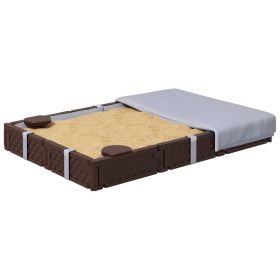 Kids Wooden Sandbox with Cover & 4 Corner Seats, Bottom Liner, Outdoor Sand Play Box for Backyard, Garden, Lawn & Patio (Option: Dark Brown)