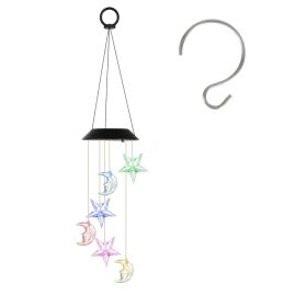 Solar Moon & Star Wind Chime, 7 Color Changing LED Outdoor Hanging Light, IPX4 Waterproof Garden, Yard, Patio & Landscape Decor (Option: 1Pcs)