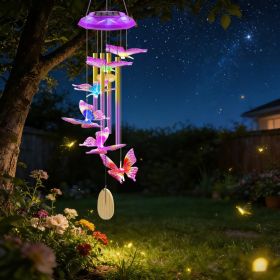 Solar Butterfly Wind Chime, 7 Color Changing LED Outdoor Wind Chime, Waterproof Garden, Patio & Yard Decor (Option: Purple and Yellow Butterfly)