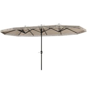 15 FT Rectangle Patio Umbrella with Fringe & Crank Handle, Extra Large Outdoor Shade Umbrella for Patio, Garden, Poolside & Backyard, Cream White (Option: Cream White)