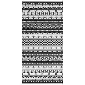 Reversible Outdoor Rug 9x18 ft, Waterproof Plastic Straw Patio Mat with Carry Bag, Black & White Geometric Design (Option: Black)