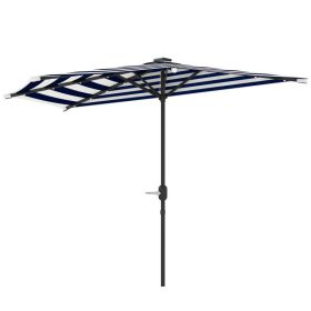 Half Patio Umbrella with Crank & Vent, Small Outdoor Balcony Umbrella with 8 Ribs for Porch, Garden, Deck, Poolside & Outdoor Spaces (Option: Navy Blue)