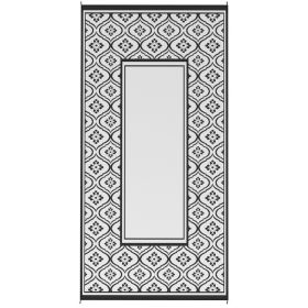 Reversible Outdoor Rug 9x18 ft, Waterproof Plastic Straw Patio Mat with Carry Bag, Black & White Gourd Border Design for Patio & Camping (Option: Black)