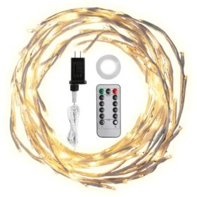 Birch Flower Wreath with LED Light String, 8 Lighting Modes, Timer & IP45 Waterproof for Front Door, Porch, Patio & Seasonal Decor (Option: Style1)