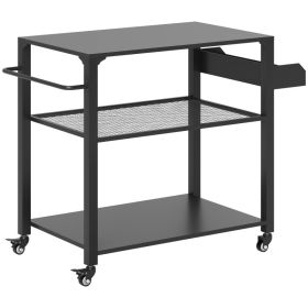 3 Tier Outdoor Grill Cart with Storage Racks, Side Handle & Wheels, Movable BBQ Pizza Oven Table for Patio, Backyard & Outdoor Kitchen (Option: Black)