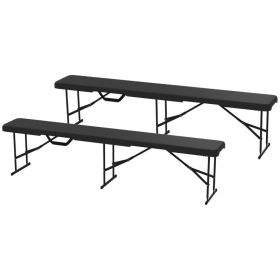 2 Pack 6 Ft Portable Folding Bench Seats, Plastic Foldable Outdoor Benches with Carrying Handles for Camping, Party & Events, Black (Option: Black)
