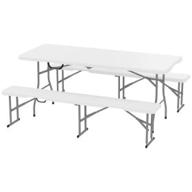 6 Ft 3-Piece Folding Camping Table & Chair Set, Portable Picnic Table Bench with Carry Handles for Outdoor BBQ, Parties & Camping (Option: White)