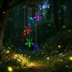 Solar Moon & Star Wind Chime, 1 or 2 Pack 7 Color Changing LED Outdoor Hanging Light, IPX4 Waterproof Garden, Yard & Patio Decor (Option: 1Pc)