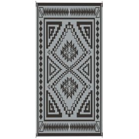 Reversible Outdoor Rug 9x18 Ft, Waterproof Plastic Straw Patio Rug with Carry Bag, Black & Gray Patchwork Design for Deck, Porch & Camping (Option: Black)