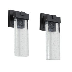 2 Pack Outdoor Waterproof LED Wall Lights, Transparent Exterior Wall Lanterns with Dusk to Dawn Light Sensor for Porch, Patio & Garage (Option: Black)