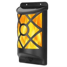 Flame Solar Lights Outdoor, 96 LED Waterproof Flickering Flame Wall Mount Lamp with Auto On/Off for Patio, Garden & Yard Decor (Option: Black)