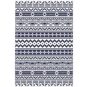 Reversible Outdoor Rug 6x9 ft, Waterproof Plastic Straw Patio Mat with Carry Bag, Blue & White Geometric Design for Patio & Camping (Option: Blue)