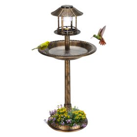 Bronze Solar Bird Bath Fountain, Outdoor Plastic Round Bird Bath with Solar Light, Garden Water Feature for Yard, Lawn & Patio Decor (Option: Bronze)