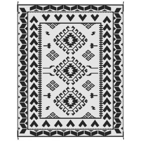 Reversible Outdoor Rug 8x10 ft, Waterproof Plastic Straw Patio Mat with Carry Bag, Black & White Rhombus Patchwork Design (Option: Black)