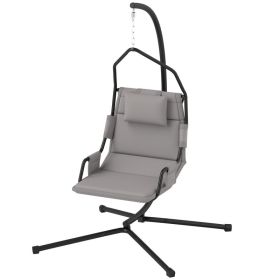 Hammock Chair with Stand, Hanging Swing Chair with Steel Frame & PA Coated Cushion for Indoor Outdoor Use, Gray (Option: Gray)