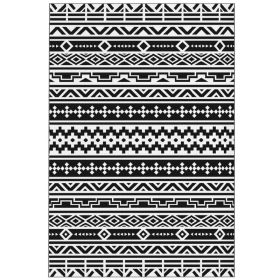 Reversible Outdoor Rug 6x9 ft, Waterproof Plastic Straw Patio Mat with Carry Bag, Black & White Geometric Design (Option: Black)