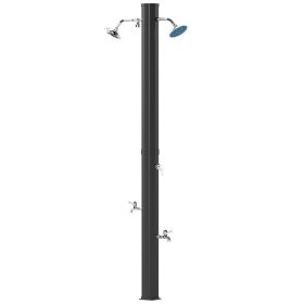 9.2 Gal Solar Heated Outdoor Patio Shower with Dual Rotating Shower Heads & Foot Shower for Poolside, Beach & Spa, 7.1 Ft Hose (Option: Black)