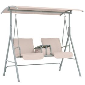 2 Seater Outdoor Porch Swing with Canopy & Table, Patio Swing Chair for Garden, Backyard, Poolside & Outdoor Relaxing, Beige (Option: Beige)