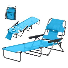 Folding Outdoor Lounge Chair with Adjustable Reclining Back, Portable Patio, Beach & Pool Sunbathing Chair, Light Blue (Option: Light Blue)
