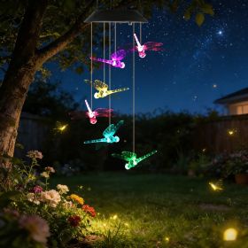 Solar Dragonfly Wind Chime, 1 or 2 Pack 7 Color Changing LED Outdoor Hanging Light, IPX4 Waterproof Garden, Yard & Patio Decor (Option: 1 Set)