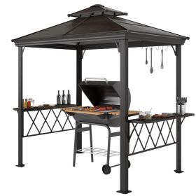 Outdoor BBQ Pergola Canopy with Double Vent Roof & 6 Hooks, Patio Grill Gazebo Shelter for Cooking, Entertaining, Coffee & Backyard (Option: Coffee)