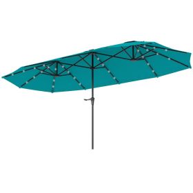 13ft Double Sided Market Umbrella with Solar Lights, Large Patio Umbrella with Crank Handle for Garden, Pool & Yard, Blue (Option: Blue)