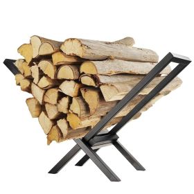 Firewood Log Rack, 220LB Heavy Duty Steel Wood Storage Rack, X Shape Firewood Holder for Fireplace, Fire Pit, Indoor & Outdoor Use (Option: Black)