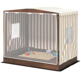 Kids Wooden Sandbox with Canopy, 2 Bench Seats & Bottom Liner, Covered Outdoor Sand Play Box for Backyard, Garden & Patio (Option: Brown)
