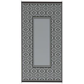 Reversible Outdoor Patio Rug 9x18 Ft, Waterproof Plastic Straw Patio Rug with Carry Bag, Black & Gray Gourd Border Design for Deck, Porch & Camping (Option: Gray)