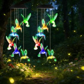 2 Pack Solar Hummingbird Wind Chimes, 7 Color Changing LED Outdoor Decor with IPX4 Waterproof Design for Garden, Yard & Patio (Option: 2Pcs per Set)