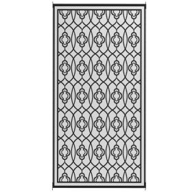 Reversible Outdoor Rug 9x18 ft, Waterproof Plastic Straw Patio Mat with Carry Bag, Black & White Lantern Design (Option: Black)