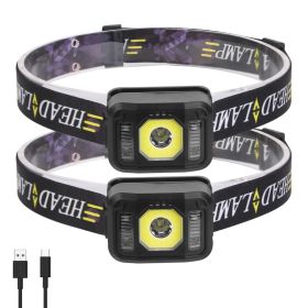 2 Pack Rechargeable Motion Sensor Headlamps, COB & XPG LED, 6 Modes, Hands-Free Flashlights for Camping, Hiking & Running (Option: 2PACK)